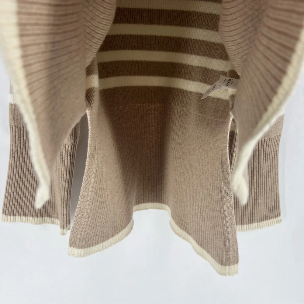 Rails Tessa‎ Sweater Merino Wool Sand Striped Quarter Zip Mock Neck Sweater L